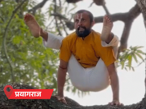 रबर बॉय ने पेड़ की डाल पर योग किया:काशी में क्रूज-पानी में आसन; अफसर की बेटी का योग देखकर लोग हैरान
