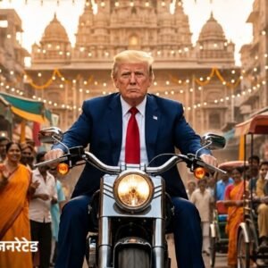 ट्रम्प ने भारत में बाइक चलाने का AI-वीडियो शेयर किया:शेर की सवारी करते दिखे, चांद पर झंडा भी लगाया