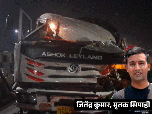 ट्रक ने 2 ट्रैफिक सिपाहियों को कुचला, एक की मौत:कानपुर में भागने के चक्कर में कंटेनर में घुसा, ट्रक चालक की भी जान गई